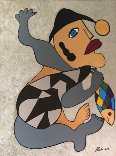 Malerei mit dem Titel "Le pêcheur" von Sidelma Castro, Original-Kunstwerk, Acryl