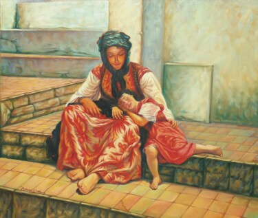 Painting titled "Woman of the Tlemce…" by Sidi Mohammed Mazouni, Original Artwork, Oil Mounted on Wood Stretcher frame