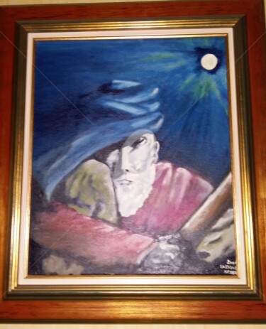 Painting titled "VIEU BERGER TOUAREG" by Lassoued, Original Artwork, Oil Mounted on Wood Stretcher frame