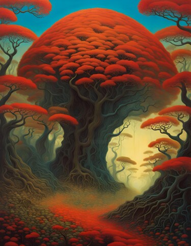 Arte digitale intitolato "Enigmatic tree" da Sid, Opera d'arte originale, Immagine generata dall'IA