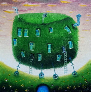Peinture intitulée "Зелёный дом на колё…" par Oleg Sidorov, Œuvre d'art originale, Huile