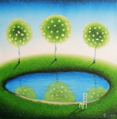 Картина под названием "Яблочное отражение" - Олег Сидоров, Подлинное произведение искусства, Масло