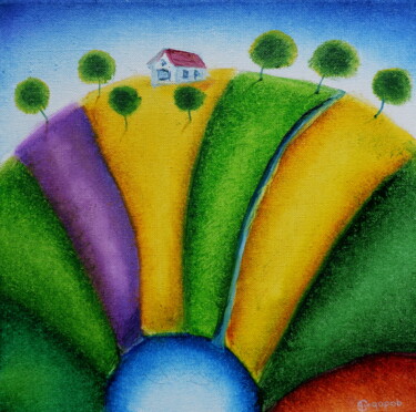 Картина под названием "Полосатый холм" - Олег Сидоров, Подлинное произведение искусства, Масло