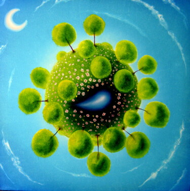Schilderij getiteld "Синий воздух. Весна" door Oleg Sidorov, Origineel Kunstwerk, Olie