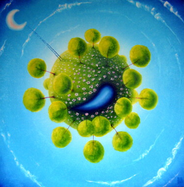 Картина под названием "Синий воздух. Лестн…" - Олег Сидоров, Подлинное произведение искусства, Масло