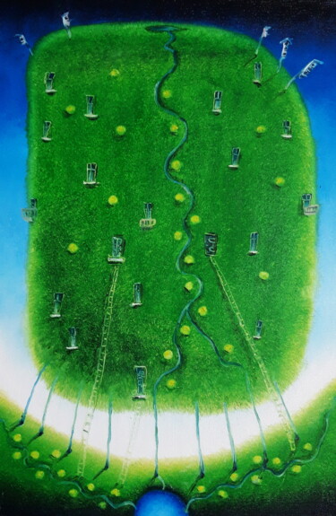 Картина под названием "Зелёный дом" - Олег Сидоров, Подлинное произведение искусства, Масло