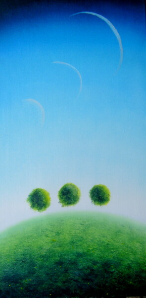 Peinture intitulée "Зелёная линия, пара…" par Oleg Sidorov, Œuvre d'art originale, Huile