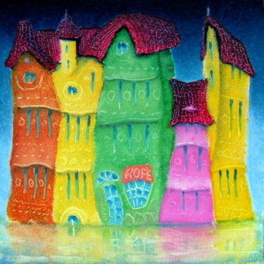Malarstwo zatytułowany „Улица зелёный дом” autorstwa Олег Сидоров, Oryginalna praca, Olej