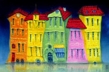 Картина под названием "Город в красках" - Олег Сидоров, Подлинное произведение искусства, Масло