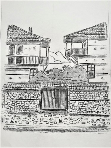 Drawing titled "Houses in Ohrid" by V Sidorov, Original Artwork, Ink