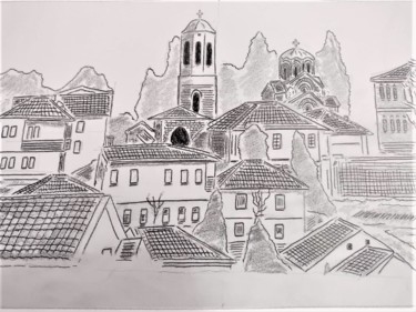 Drawing titled "Varosh Ohrid" by V Sidorov, Original Artwork, Ink