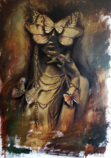 Painting titled ""Butterfly girl"." by Tatiana Siedlova, Original Artwork, Oil