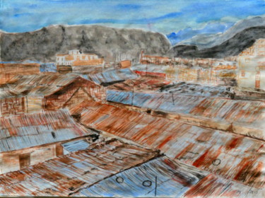 Ζωγραφική με τίτλο "Chivay Roofs - Peru" από Sieglinde (Siggy) Margarete Schitter, Αυθεντικά έργα τέχνης, Ακουαρέλα