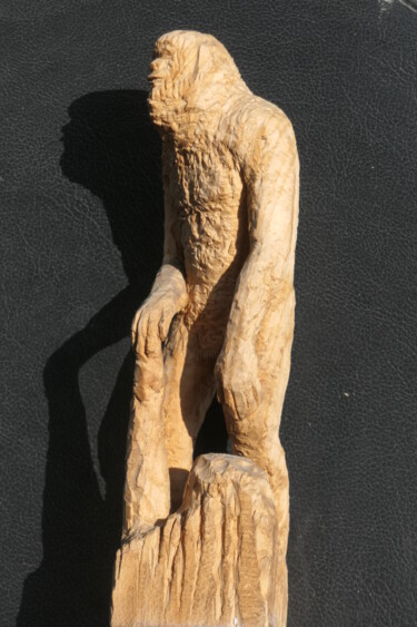 「Ape-Man (side view)」というタイトルの彫刻 Sieglinde (Siggy) Margarete Schitterによって, オリジナルのアートワーク, ウッド