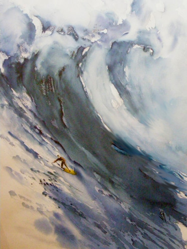 Peinture intitulée "SURFEUR DE L'EXTREME" par Lisa, Œuvre d'art originale, Aquarelle