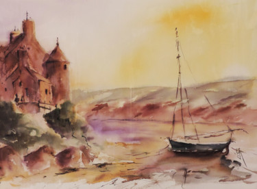 Peinture intitulée "Marée basse au Conq…" par Lisa, Œuvre d'art originale, Aquarelle