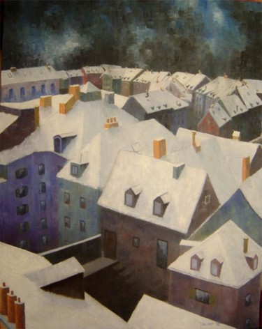 Peinture intitulée "Prague sous toits" par Thierry Jacolet, Œuvre d'art originale