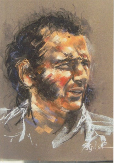 Malarstwo zatytułowany „Portrait Alain Colas” autorstwa Yannick Sigwalt, Oryginalna praca, Pastel