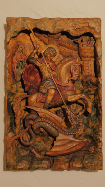 Γλυπτική με τίτλο "Saint George" από Siko, Αυθεντικά έργα τέχνης, Ξύλο