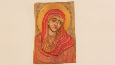 Γλυπτική με τίτλο "Virgin Mary" από Siko, Αυθεντικά έργα τέχνης, Ξύλο