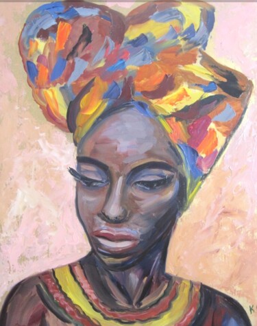 Painting titled "African American gi…" by Svitlana Klymenko, Original Artwork, Oil