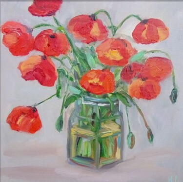 Painting titled "bouquet of poppies…" by Svitlana Klymenko, Original Artwork, Oil