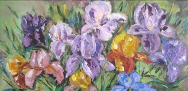 Painting titled "iris flowers textur…" by Svitlana Klymenko, Original Artwork, Oil