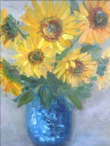 Painting titled "bouquet of sunflowe…" by Svitlana Klymenko, Original Artwork, Oil