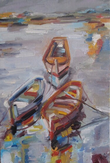 Schilderij getiteld "boat oil painting o…" door Svitlana Klymenko, Origineel Kunstwerk, Olie