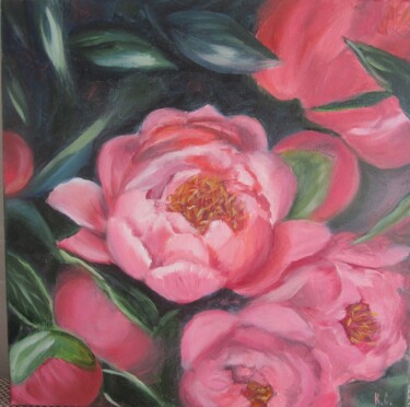 Ζωγραφική με τίτλο "pink peonies realis…" από Svitlana Klymenko, Αυθεντικά έργα τέχνης, Λάδι