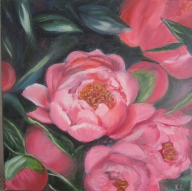 Pittura intitolato "pink peonies realis…" da Svitlana Klymenko, Opera d'arte originale, Olio