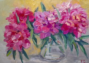 Картина под названием "peonies pink oil pa…" - Svitlana Klymenko, Подлинное произведение искусства, Масло
