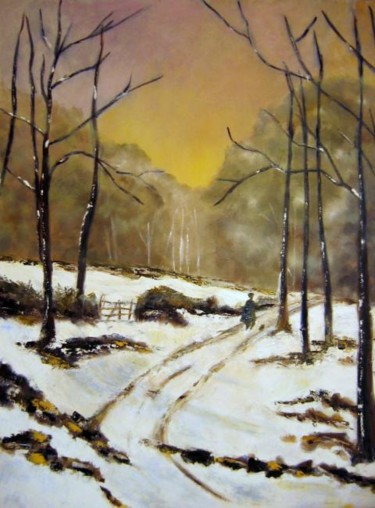 Peinture intitulée "Chemin en hiver" par Nicole Delaplace, Œuvre d'art originale