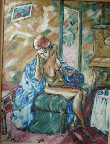Картина под названием "За катушкой с ниткой" - Речицкий, Подлинное произведение искусства, Масло