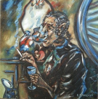 Картина под названием "У бочки" - Речицкий, Подлинное произведение искусства, Масло