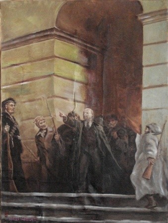 Картина под названием "Ленин в Октябре До" - Речицкий, Подлинное произведение искусства, Масло