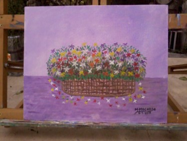 Painting titled "Canasta de flores" by Silo, Original Artwork, Oil