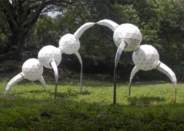 Escultura intitulada "Ciudad de migrantes" por Silva Lombardo, Obras de arte originais, Papel machê