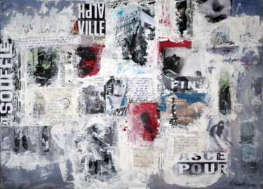 Collages titled "PARIS WALL" by Silva Nironi, Original Artwork, Collages Mounted on Wood Stretcher frame