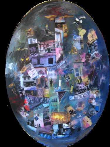 Collages titled "MONTMARTRE" by Silva Nironi, Original Artwork, Collages Mounted on Wood Stretcher frame