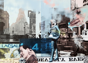 Digital Arts titled "A STREET IN NEW YORK" by Silva Nironi, Original Artwork, Digital Collage Mounted on Wood Stretcher frame