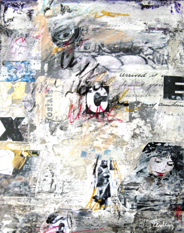 「EX」というタイトルのコラージュ Silva Nironiによって, オリジナルのアートワーク, コラージュ ウッドストレッチャーフレームにマウント