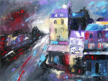 Painting titled "A RAINY DAY IN PARIS" by Silva Nironi, Original Artwork, Oil Mounted on Wood Stretcher frame