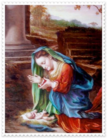 Pintura titulada "La Virgen y el niño" por Mario Silva, Obra de arte original