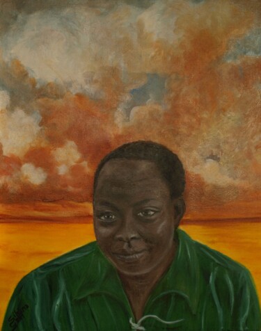 Painting titled "L'uomo del Kenya" by Silvana Gatti, Original Artwork, Oil Mounted on Wood Stretcher frame