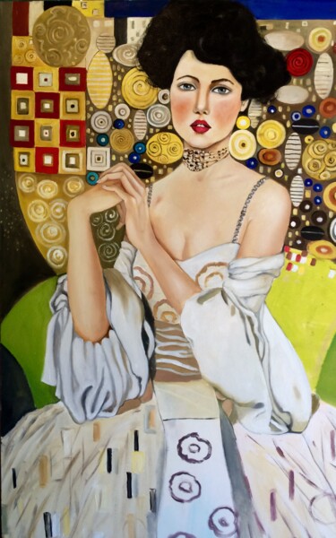 Malerei mit dem Titel "Pensando Klimt" von Silvana Martini, Original-Kunstwerk, Öl