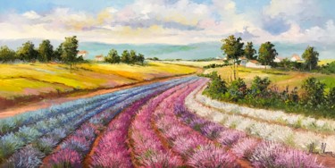 Pintura intitulada "Campo de lavandas" por Silvana Oliveira, Obras de arte originais, Óleo