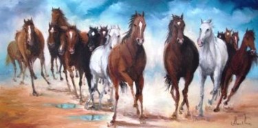 Pittura intitolato "3015 - Cavalos selv…" da Silvana Oliveira, Opera d'arte originale