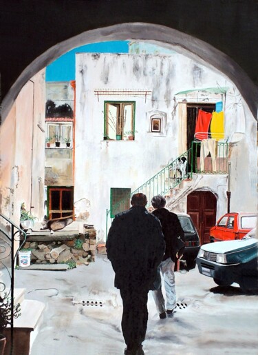 Painting titled "LE VISITE" by Silvano Battimiello, Original Artwork, Oil