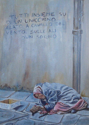 Painting titled "SULLE ALI DEL VENTO" by Silvano Battimiello, Original Artwork, Oil